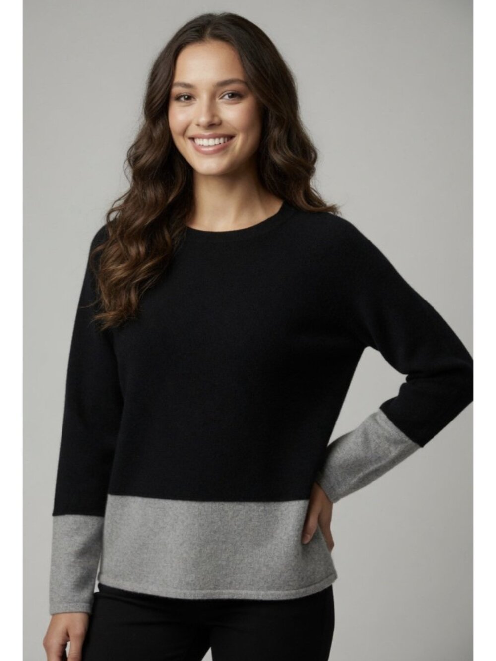 VINCE 100% Cashmere Navy Blue Gray Colorblock Sweater Pullover